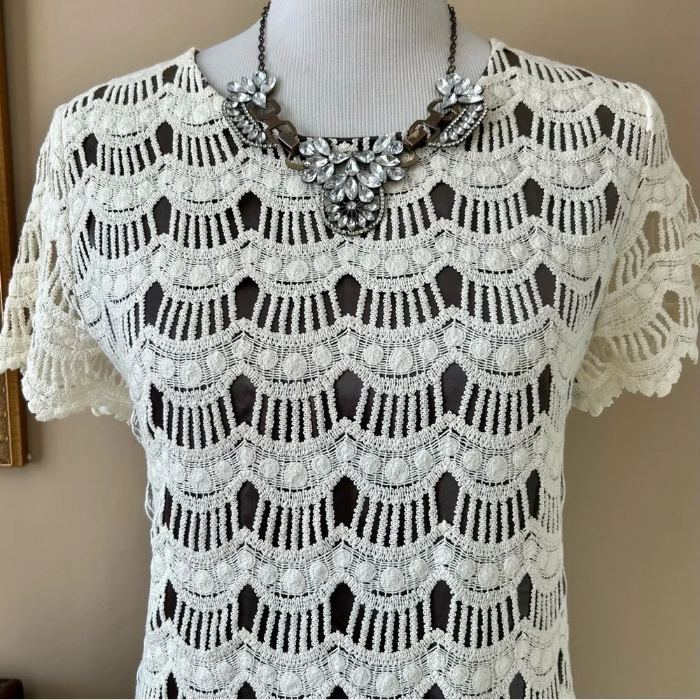 Kate Spade Virginia Ivory Lace Shift White Mini Dress Scalloped Short Sleeve 8